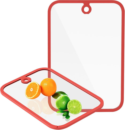 Snyplank, Freshmage Glas Snyplanke vir Kombuis, 2 Stuks Kaplankstel met Nie-Gly Rande & Ophanggaatjie, Skottelgoedwasser-veilige Deursigtige Snyplank vir Werksoppervlak, Maaltydvoorbereiding & Bediening