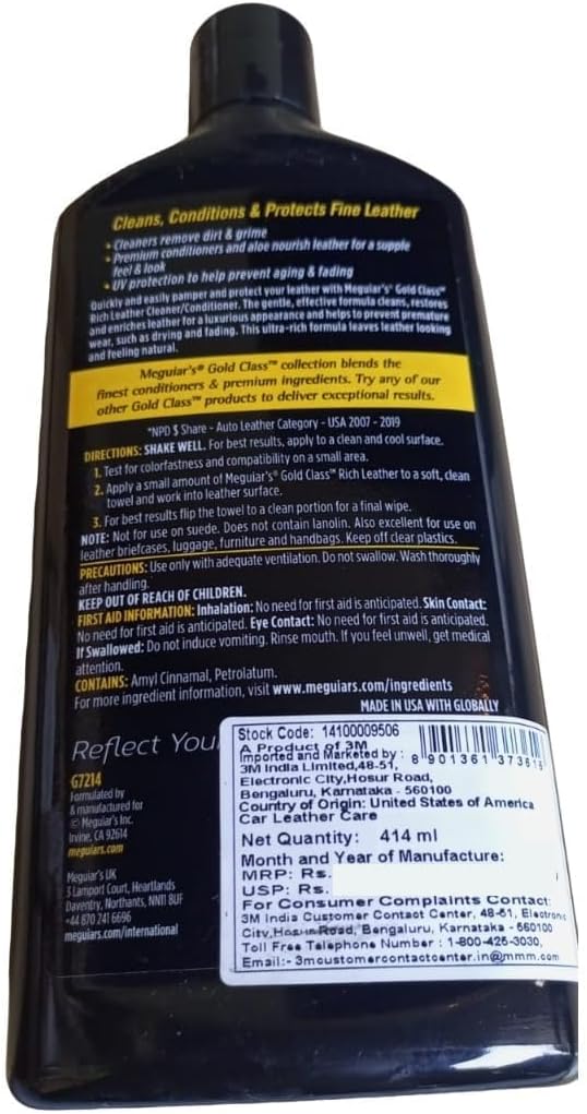 Meguiar's Gold Class Rich Leather Lotion - Maak skoon, kondisioneer & beskerm vir volledige Leerversorging (14 Oz)