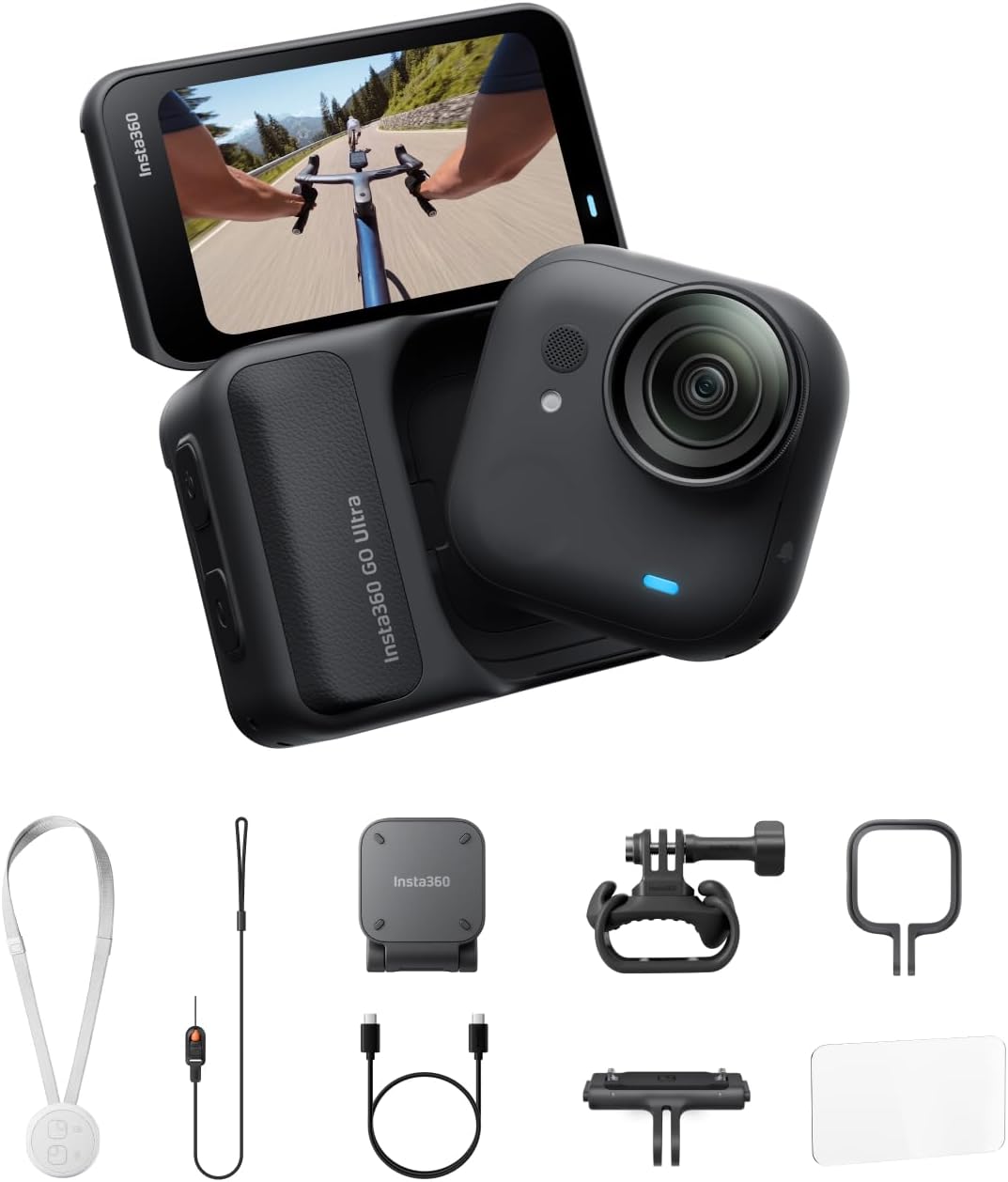 Insta360 GO Ultra Cycling Bundle - Small 4K Vlogging Camera, Hands-Free, POV Cam, 1/1.28" Sensor, 53g Lightweight, 156° FOV, 200 Min Battery Life, Magnetic Wearable Action Camera for Sports, Vlog