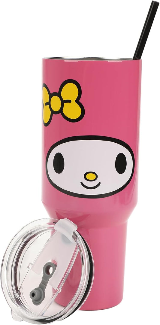 Insulated Stainless Steel Tumbler w/ Reusable Straw & Leak-Proof Lid Easy Carry Handle 40oz (Melody Face)