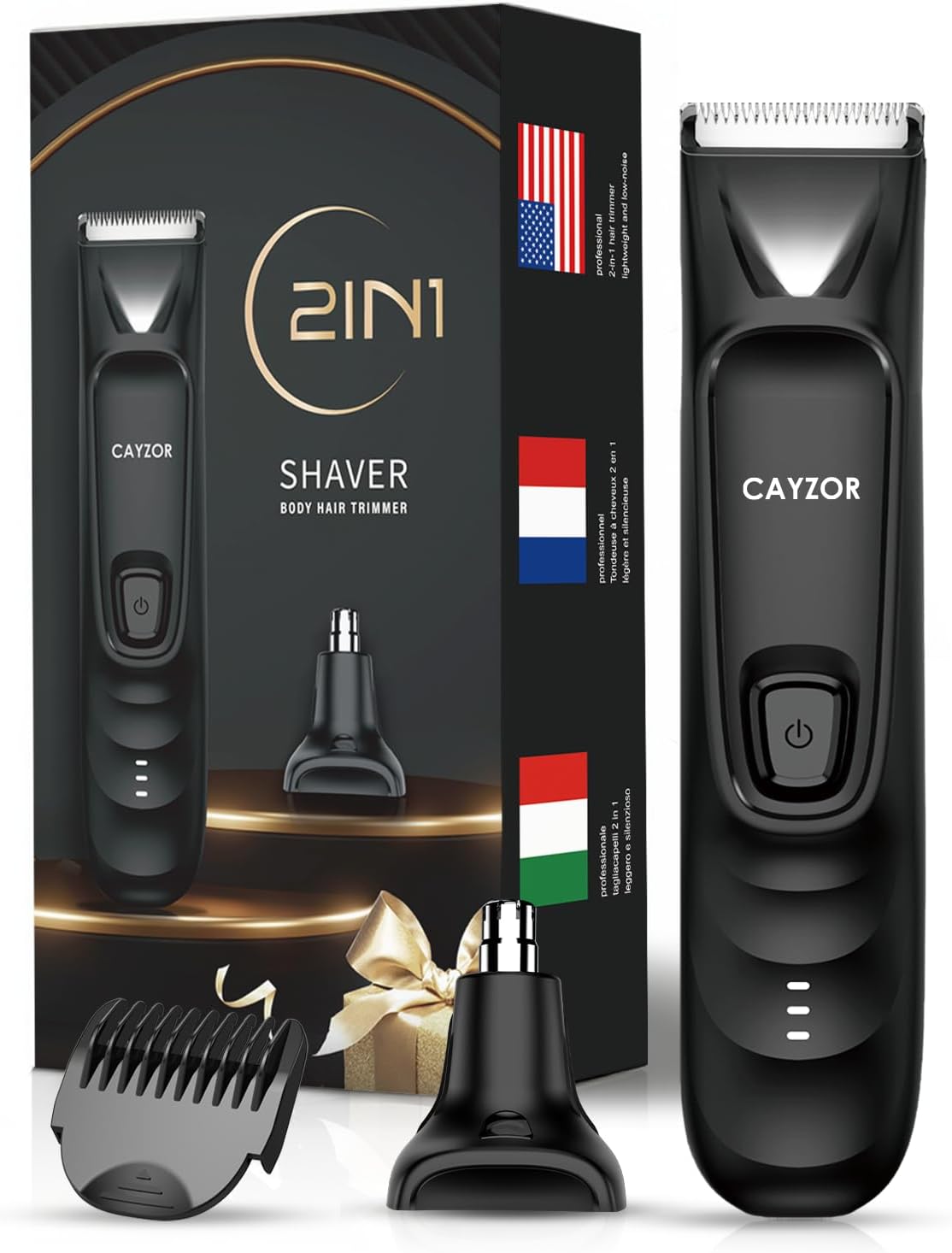 2-in-1 Body and Nose Hair Trimmer for Men - Portable Electric Razor for Men and Women, IPX7 Professional Electric Shavers for Ball, Groin, Pubic, Underarm, Nose, Ear, Beard, Head