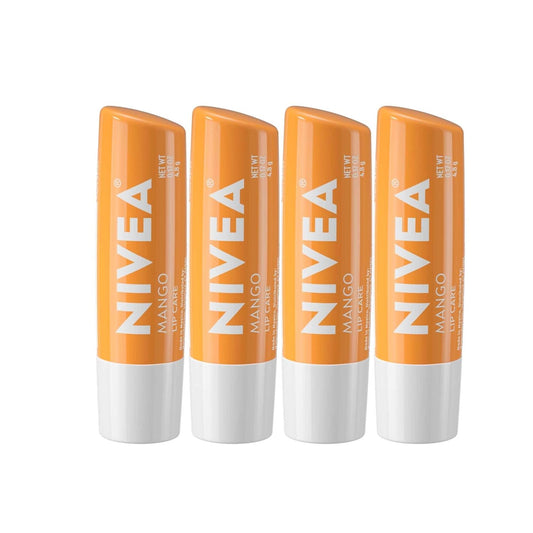 NIVEA Mango Lip Care, Vegan Lip Balm Pakkie met Karitebotter, Voedende Olies en Vitamien C & E, 3-in-1 Hydreer, Herstel en Beskerm, 0.17 Oz Stokkie, Pakkie van 4