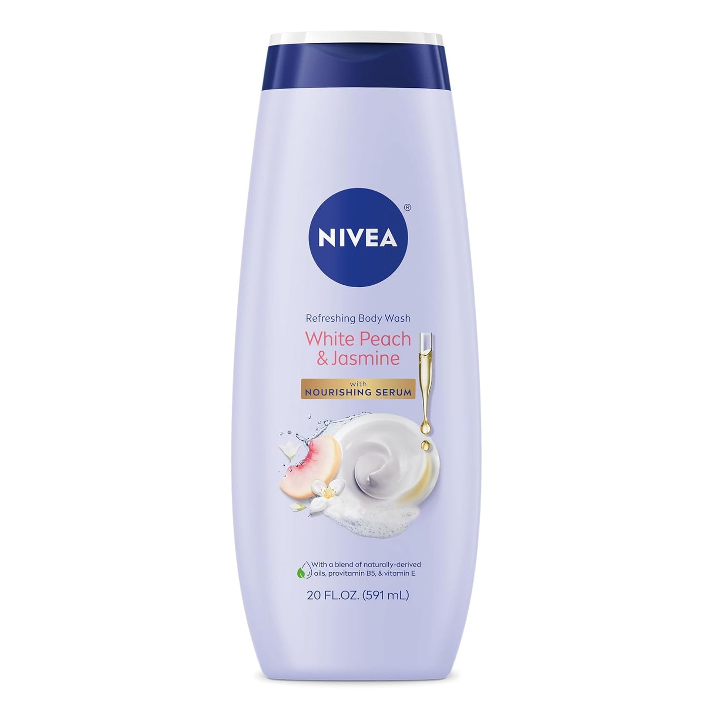 NIVEA Refreshing White Peach and Jasmine Body Wash with Nourishing Serum, Scented Body Wash - 20 Fl Oz 3 Bottles