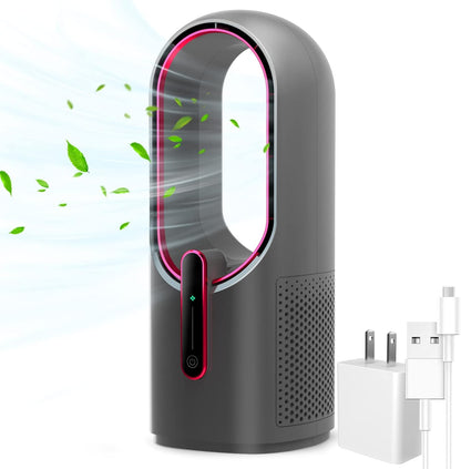 Desk Fan Bladeless, 11.8 Inch Office Fan Small, Quiet, 3 Speed Adjustment, Touch Control, Easy to Clean, Desk Fans Small Quiet, Ideal for Office, Living Room, Bedroom  - Gray/Red