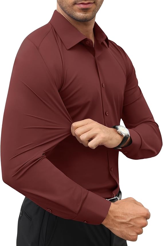 Mans Langmou Slim Fit, Spiervas, Kreukelvry, Knoop-af Rekbaar