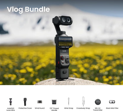 Insta360 Luna Ultra Vlog Bundle - 8K Vlogging Camera with Dual Leica Lenses, 12× Zoom, 1" Sensor, Detachable 2" Touchscreen, Triple AI Chip, Pocket Gimbal Camera for Vlog Photography