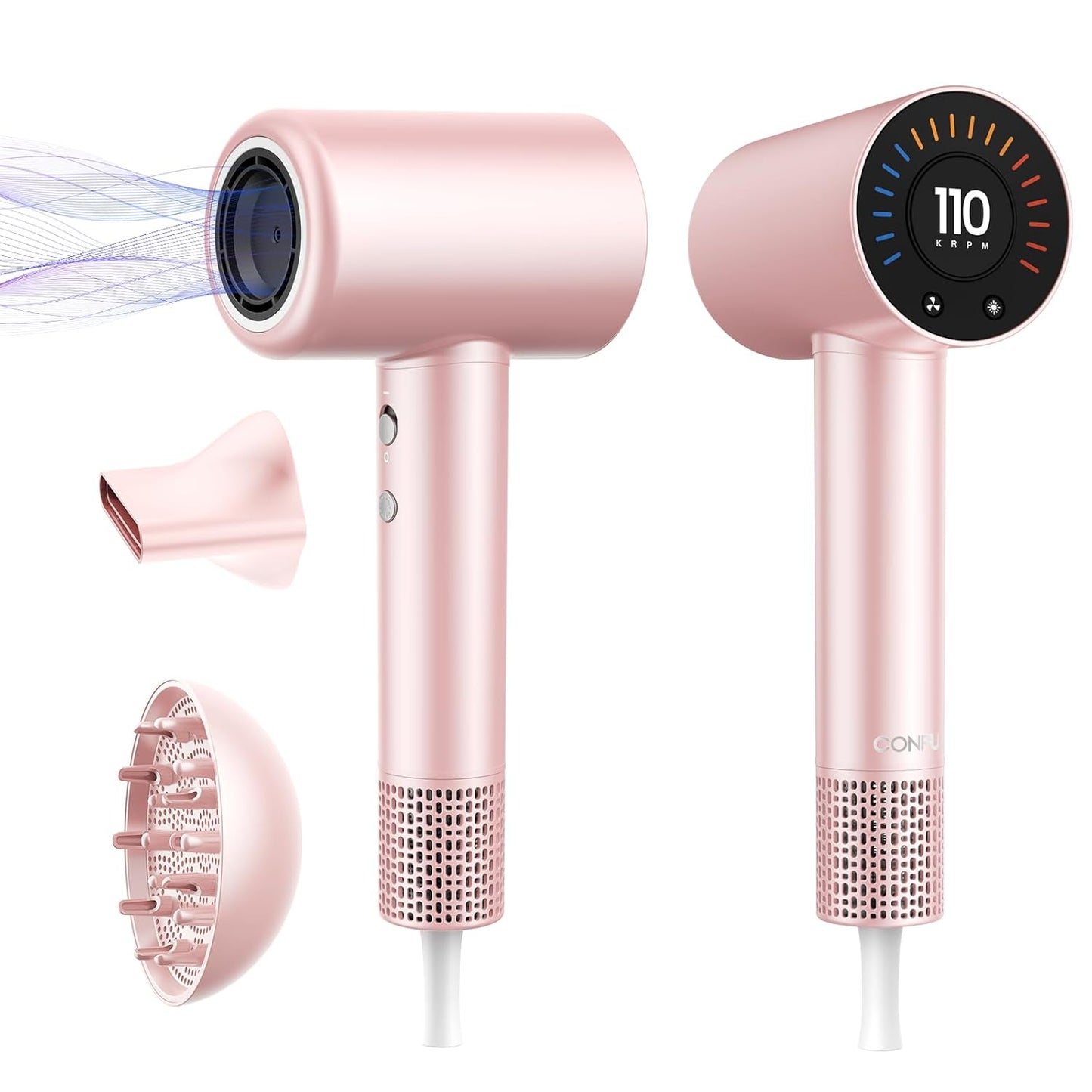 CONFU Haardroër, 110000 RPM Vinnigdrogende Blaser met Magnetiese Diffuser en Konsentrator, Professionele Liggewig Ioniese Haardroër vir Vroue en Mans