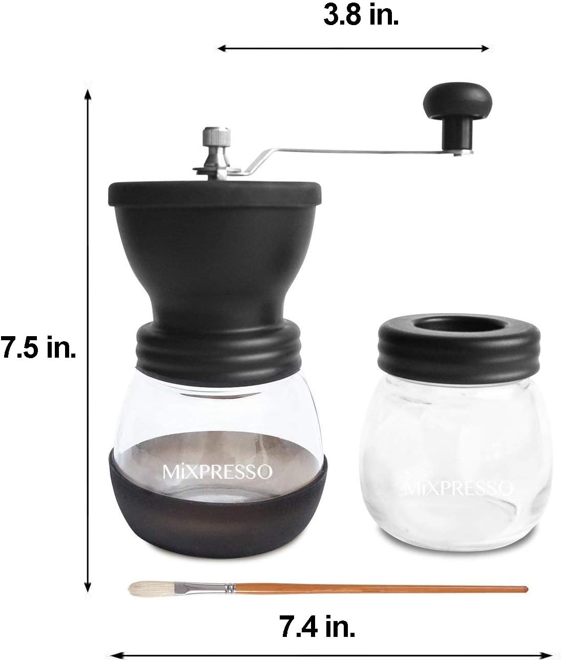 Mixpresso Handkoffiemeul, Speserymeul Handmatig, Glasflesse, Keramiekmaalskyf, Verstelbare Maal, Maklik om Skoon te Maak, Draagbare Kompakte Ontwerp, 3-stuk Stel, Vlekvrye Staal