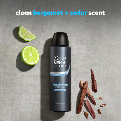 Dove Men+Care Anti-Perspirant Spray Clean Comfort Maximum Sweat Protection 96-Hour Comfort - 3.8 oz (Pack of 2)
