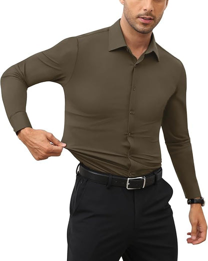 Mans Langmou Slim Fit, Spiervas, Kreukelvry, Knoop-af Rekbaar
