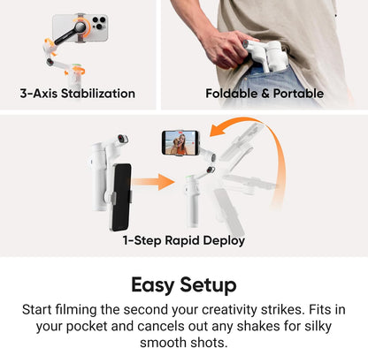 Insta360 Flow 2 Pro Vlog Bundle Grey - Foldable AI Phone Gimbal, Track in 200+ Apps with Apple DockKit, 360º Pan Tracking, Built-in Tripod/Selfie Stick, Remote Control, Spotlight/Backpack Mount