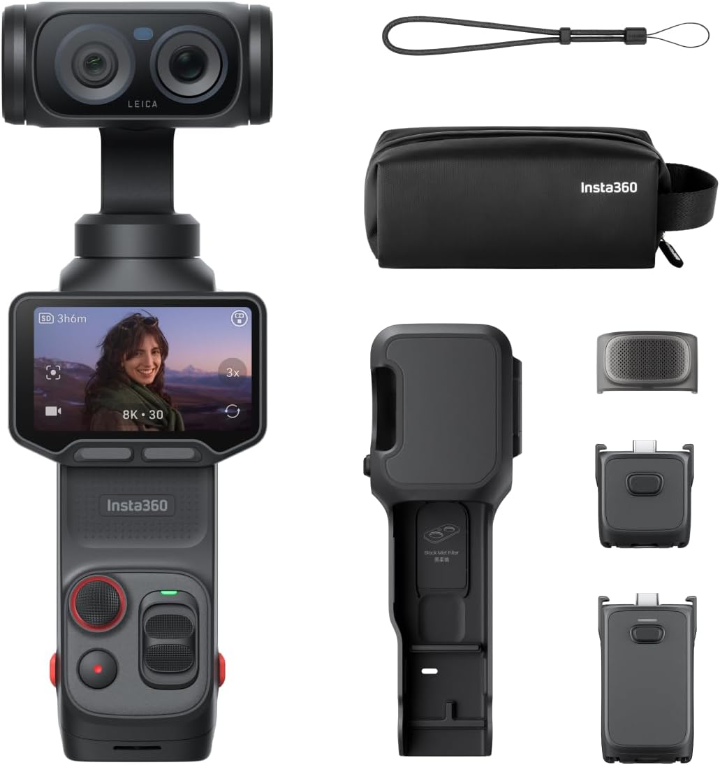 Insta360 Luna Ultra Endurance Bundle - 8K Vlogging Camera with Dual Leica Lenses, 12× Zoom, 1" Sensor, Detachable 2" Touchscreen, Triple AI Chip, Pocket Gimbal Camera for Vlog Photography