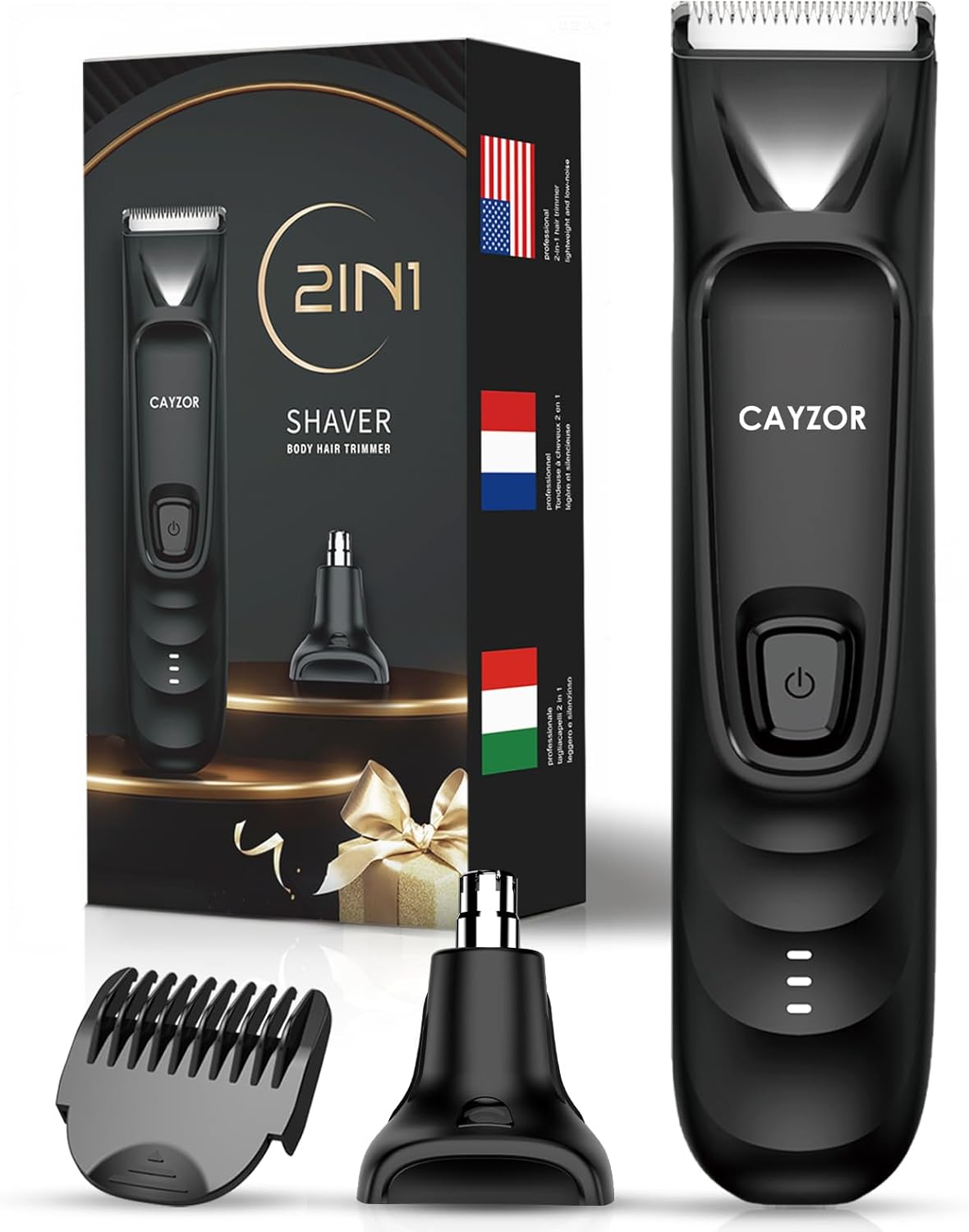 2-in-1 Body and Nose Hair Trimmer for Men - Portable Electric Razor for Men and Women, IPX7 Professional Electric Shavers for Ball, Groin, Pubic, Underarm, Nose, Ear, Beard, Head