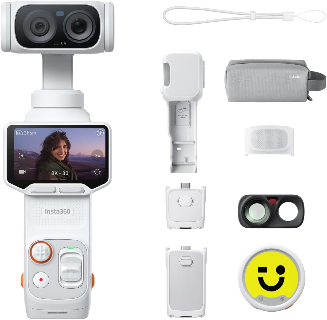 Insta360 Luna Ultra Creator Bundle - 8K Vlogging Camera with Dual Leica Lenses, 12× Zoom, 1" Sensor, Detachable 2" Touchscreen, Triple AI Chip, Pocket Gimbal Camera for Vlog Photography, Stellar White