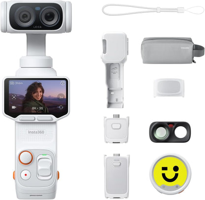 Insta360 Luna Ultra Creator Bundle - 8K Vlogging Camera with Dual Leica Lenses, 12× Zoom, 1" Sensor, Detachable 2" Touchscreen, Triple AI Chip, Pocket Gimbal Camera for Vlog Photography, Stellar White