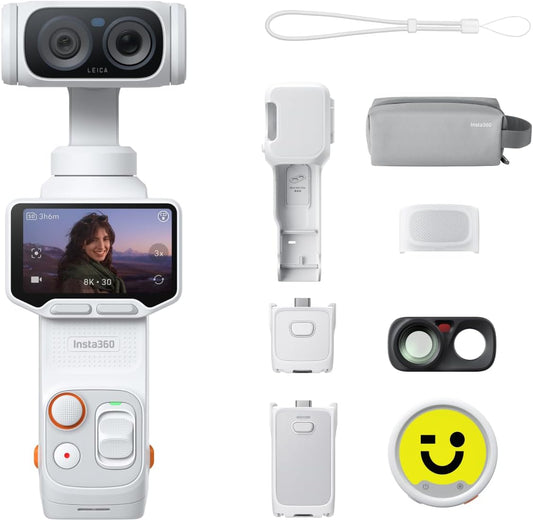 Insta360 Luna Ultra Creator Bundle - 8K Vlogging Camera with Dual Leica Lenses, 12× Zoom, 1" Sensor, Detachable 2" Touchscreen, Triple AI Chip, Pocket Gimbal Camera for Vlog Photography, Stellar White