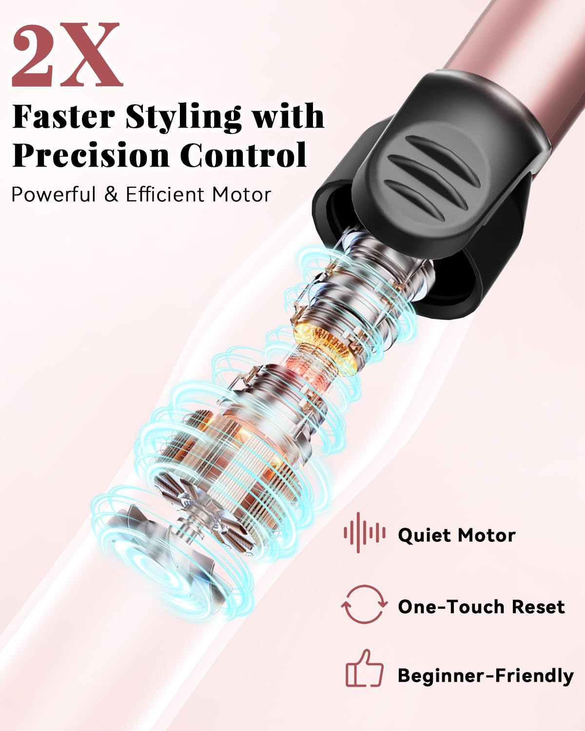Automatic Rotating Curling Iron – 1 Inch Ceramic Barrel Curling Wand for Medium to Long Hair & Beach Waves, Self-Spinning Hair Curler with LCD Display 250°F–430°F, Dual Voltage, Rose Gold