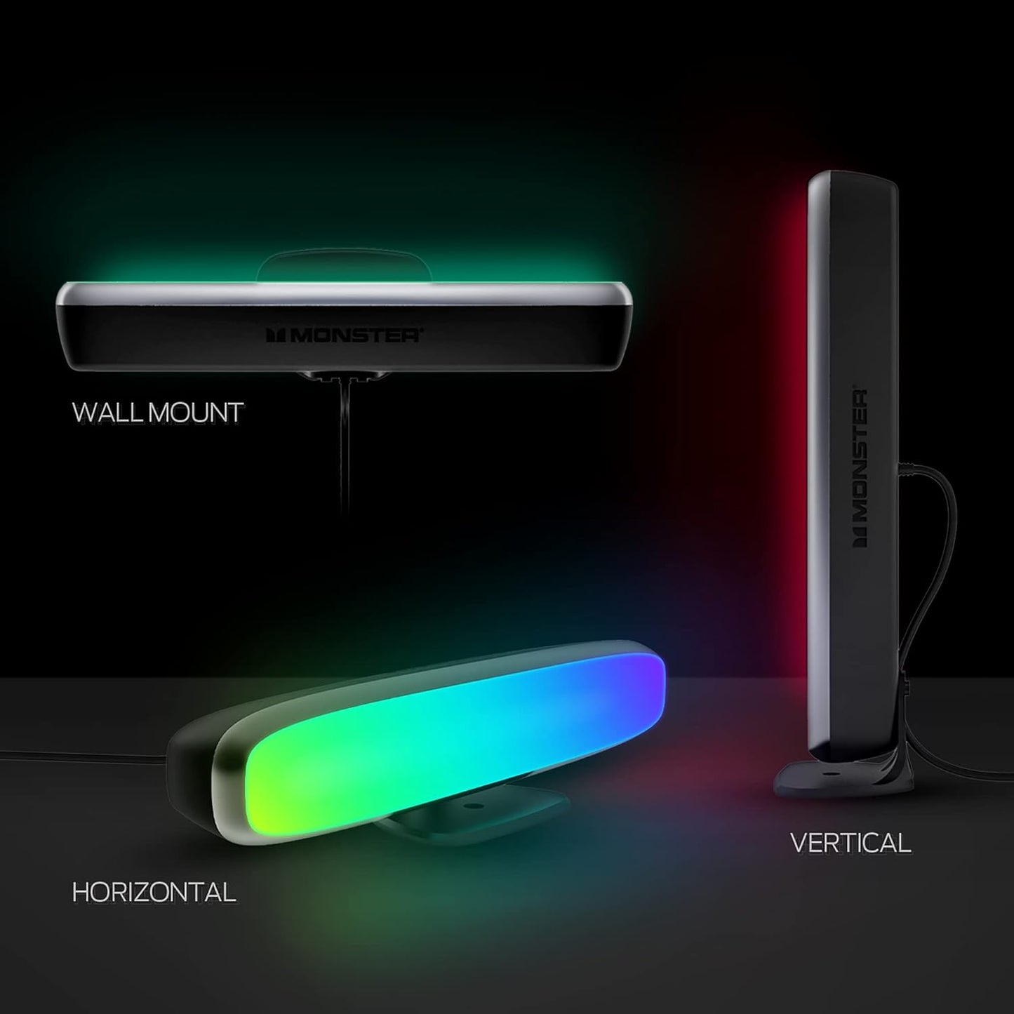 Monster Illuminessence Multi-Color Light Bar with Multi-Position Base, Customizable, Make Changes Anywhere with Mobile App, Compatible with Alexa, Google Assistant, Siri, 2-Pack