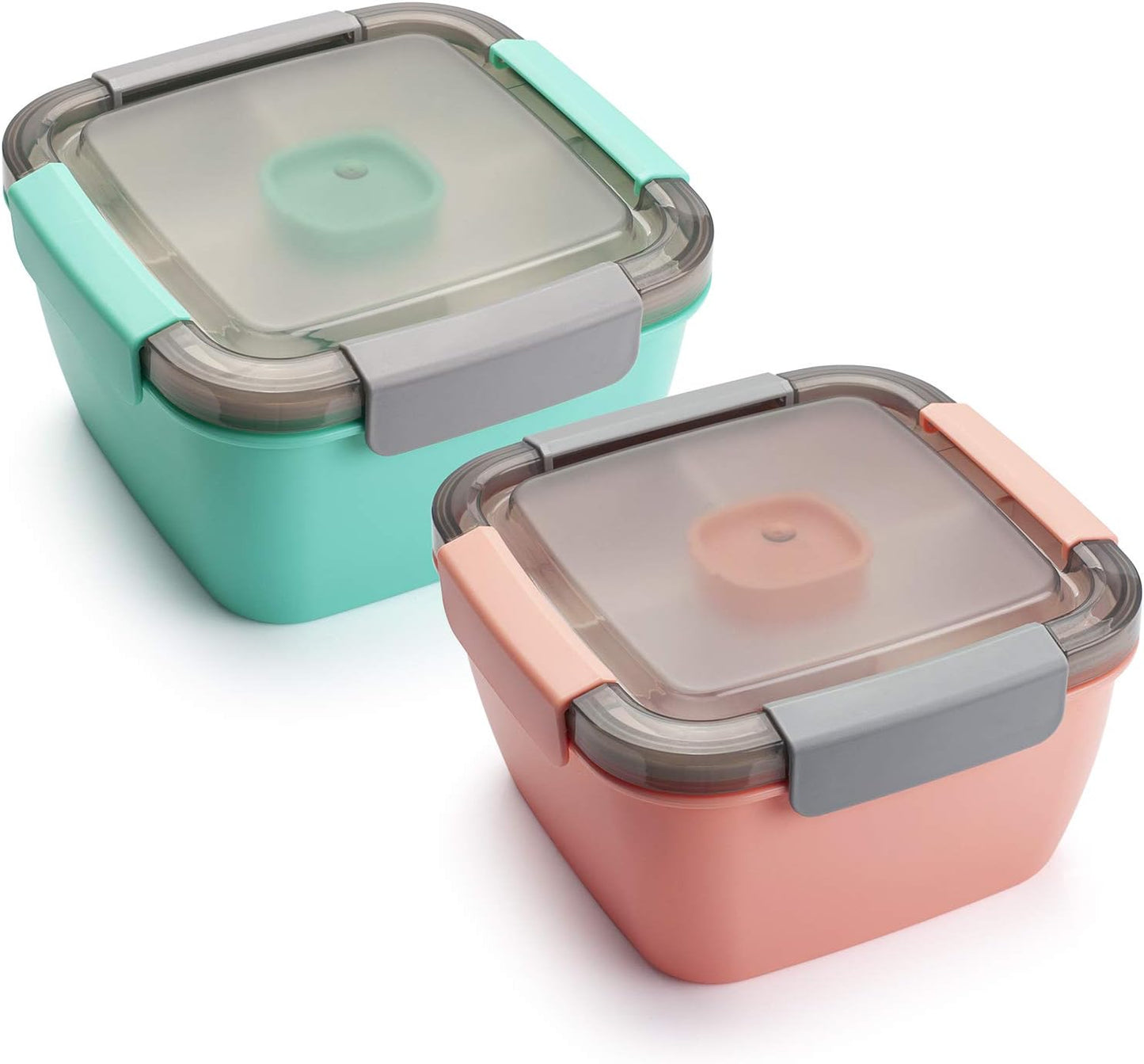 Freshmage Slaai Middagetebakkies Vir Op-die-pad, 2 Pak 52-oz Bakkies met 3 Kompartemente, Sousbakkies vir Bolaag, Happies - Pienk & Groen