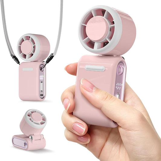 (PINK) Mini Portable Handheld Turbo Fan 12H Rechargeable