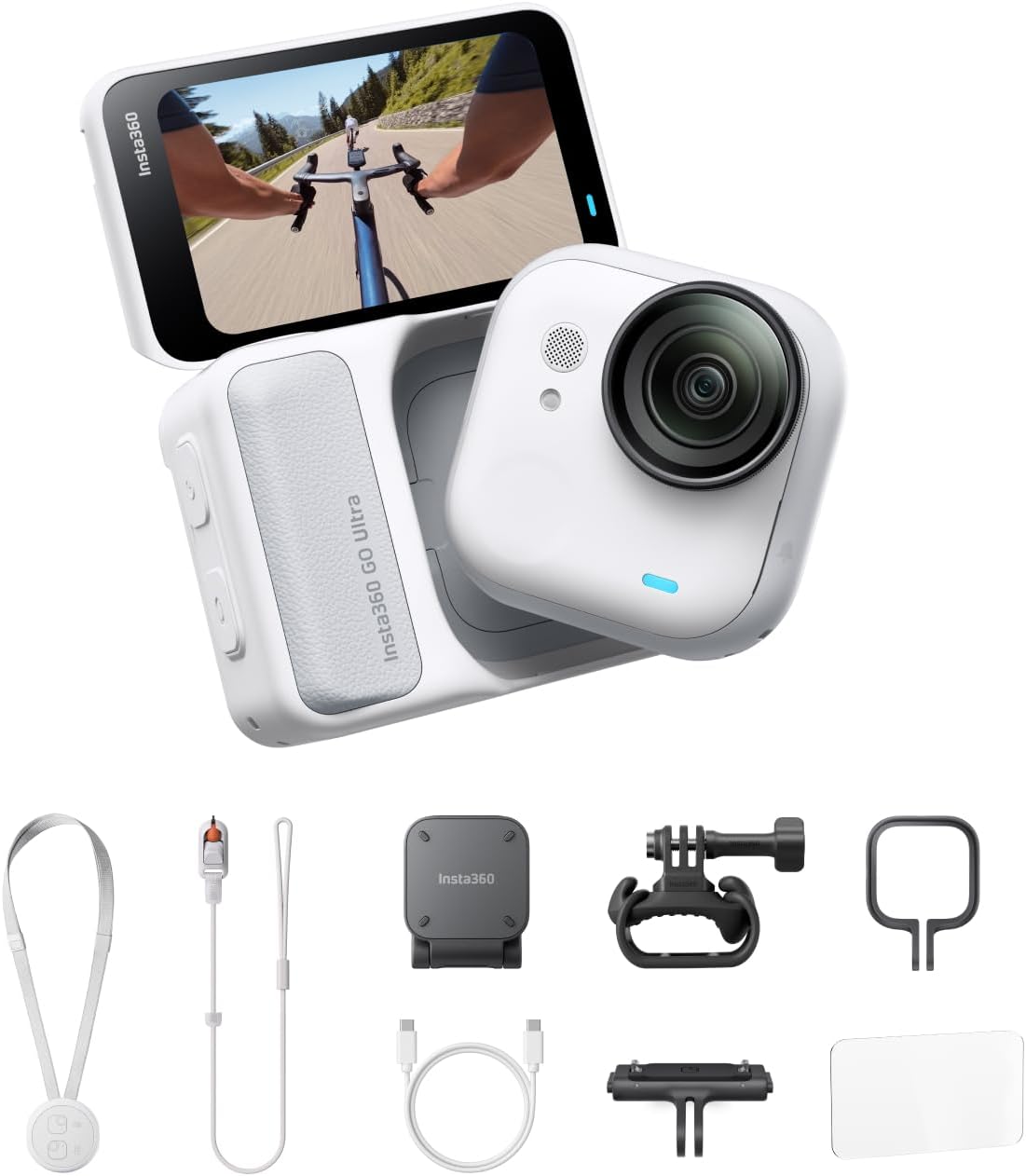Insta360 GO Ultra Cycling Bundle - Small 4K Vlogging Camera, Hands-Free, POV Cam, 1/1.28" Sensor, 53g Lightweight, 156° FOV, 200 Min Battery Life, Magnetic Wearable Action Camera for Sports, Vlog