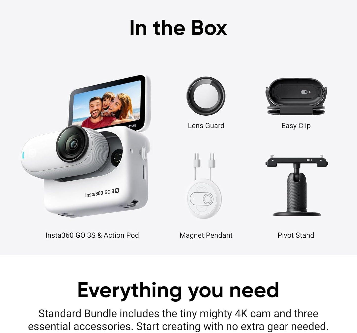 Insta360 GO 3S - 64 GB White 4K Tiny Portable Vlogging Camera, Hands-Free POVs, Mount Anywhere, 140 Min Battery Life, 10m Waterproof, Pet POV