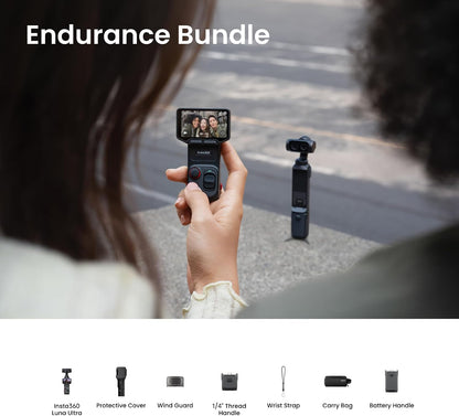 Insta360 Luna Ultra Endurance Bundle - 8K Vlogging Camera with Dual Leica Lenses, 12× Zoom, 1" Sensor, Detachable 2" Touchscreen, Triple AI Chip, Pocket Gimbal Camera for Vlog Photography