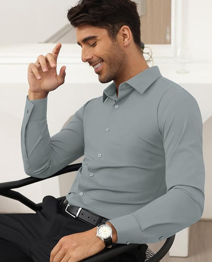 Mans Langmou Slim Fit, Spiervas, Kreukelvry, Knoop-af Rekbaar