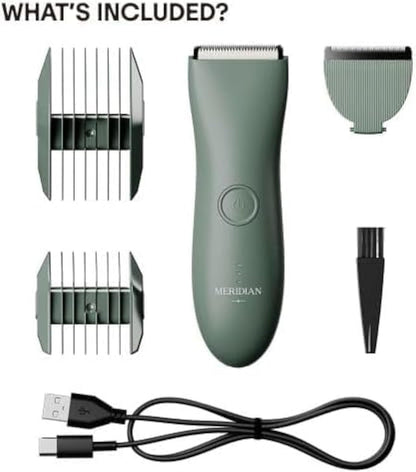 MERIDIAN - The Starter Package - Original Electric Body & Pubic Hair Trimmer Set, 1 Replacement Blade - Cordless, Waterproof, Rechargeable - for Men and Women - Easy & Pain-Free Grooming Kit - Sage