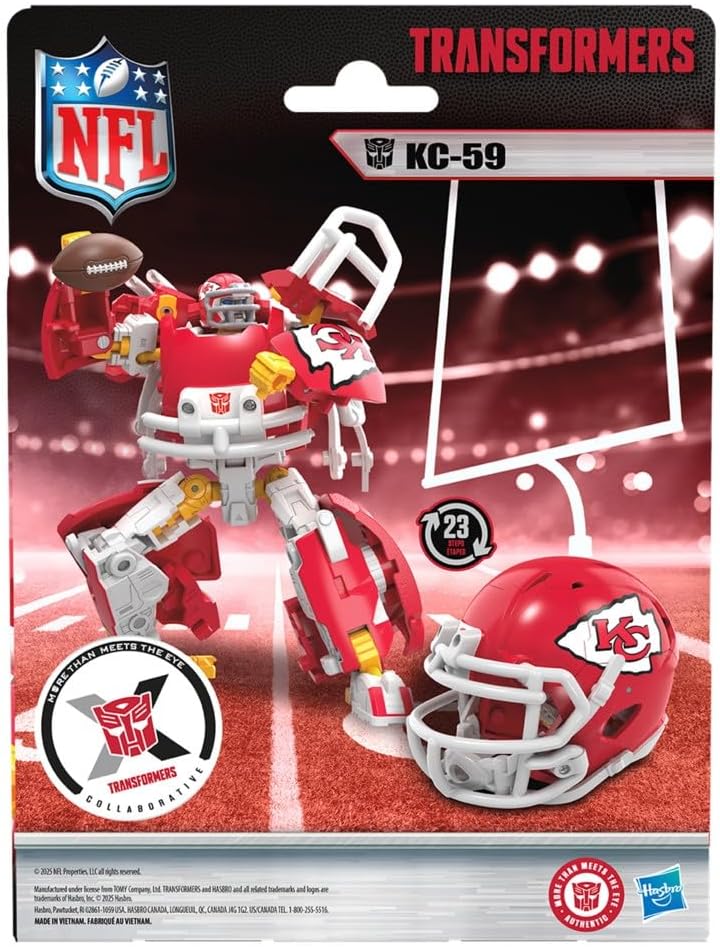 Transformers NFL Kansas City Chiefs KC-59, 5.5-Inch Action Figure Changes from Robot to Helmet, Football Toys for Ages 8+