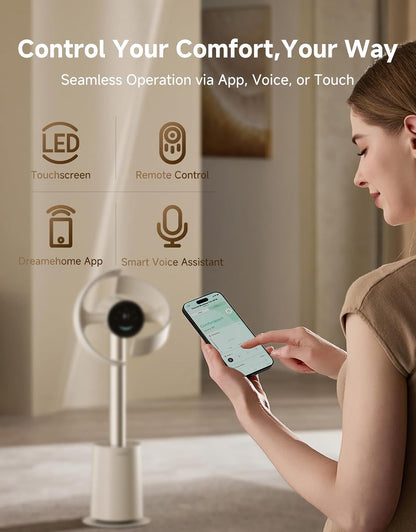 Bladeless Tower Fan MF10 w/ 270° Spatial Airflow Smart Standing Fan Circulation, 59ft/s High Velocity, 10 Speeds 3 Modes, Temperature-Adaptive Airflow - (Beige)