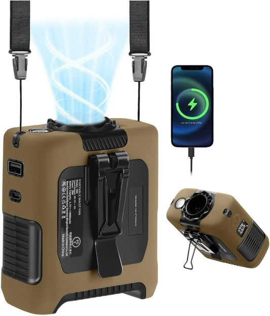 10000mAh Portable Waist Fan with Flashlight - 5 Speed  - Brown