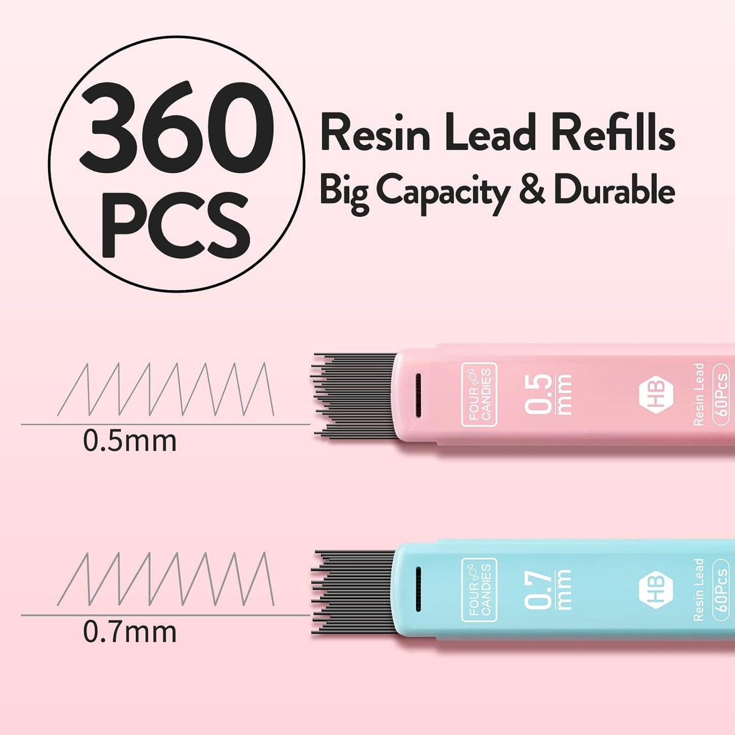 Cute Mechanical Pencil Sets, 6PCS Pastel 0.5 & 0.7mm w/ 360PCS HB Pencil Leads, 3PCS Erasers and 9PCS Eraser Refills, Aesthetic Mechanical Pencils