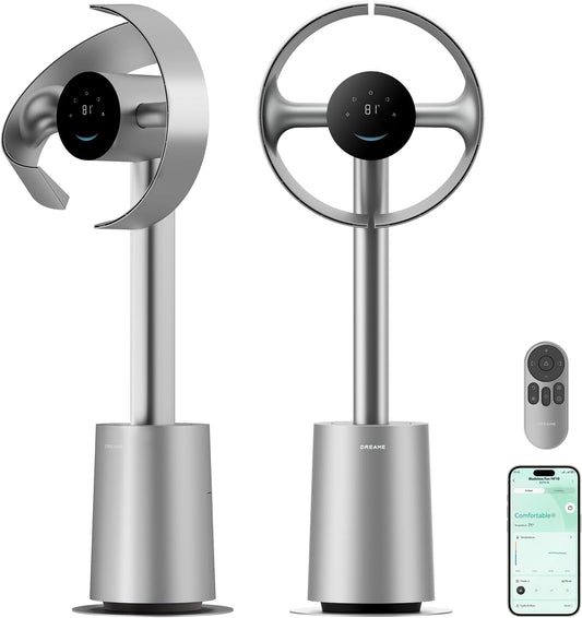 Bladeless Tower Fan MF10 w/ 270° Spatial Airflow Smart Standing Fan Circulation, 59ft/s High Velocity, 10 Speeds 3 Modes, Temperature-Adaptive Airflow - (Silver)
