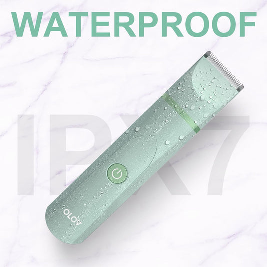 OLOV Elektriese Liggaamshaartrimmer - Kruistrimmer vir Mans - Bikini-trimmer Vroue - Nat/Droog Skeer Groomer, Vervangbare Keramieklemkoppe, USB Laai-dok, Waterdigte Higiëne-skeermiddel, Groen