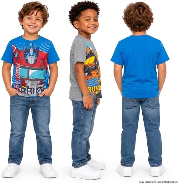 Transformers Boys 2 Pack Cotton Tee Optimus Prime Bumblebee Shirts Officially Licensed, Vibrant Soft Cotton Fabric T-Shirt, Short Sleeve Crewneck, Comfortable for School, Play & Everyday Wear