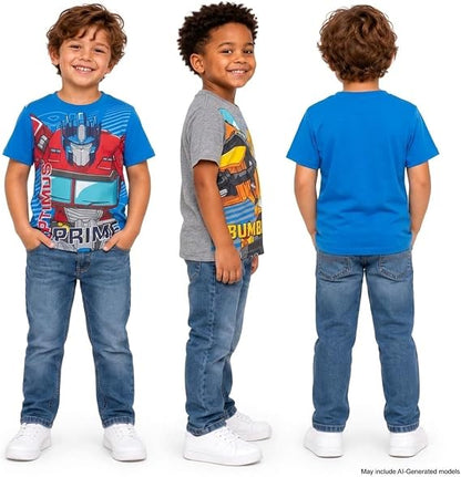 Transformers Boys 2 Pack Cotton Tee Optimus Prime Bumblebee Shirts Officially Licensed, Vibrant Soft Cotton Fabric T-Shirt, Short Sleeve Crewneck, Comfortable for School, Play & Everyday Wear