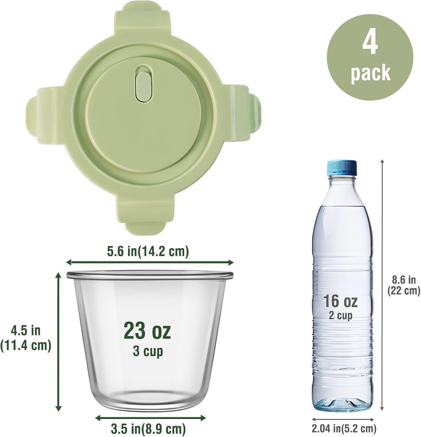 8 STUKS Glas Maaltydvoorbereidingshouers met Deksel, Lugdigte 3-Kop Glasbergingshouerstel, Hittebestand BPA-vry vir Sop-oorskiet, Mikrogolf-, Skottelgoedwasser- en Vrieskashouer (4 Pakke Gemengde kleure)