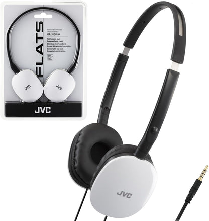 JVC Flats On-Ear Wired Headphones - Flat Foldable Design - 30mm - White