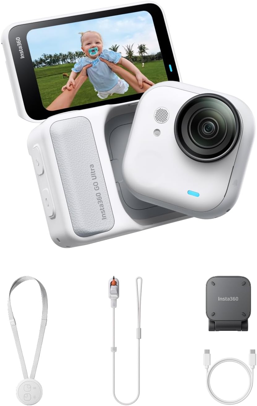 Insta360 GO Ultra - Small 4K Vlogging Camera, Hands-Free, POV Cam, 1/1.28" Sensor, 53g Lightweight, 156° FOV, 200 Min Battery Life, Magnetic Wearable Action Camera for Sports, Vlog