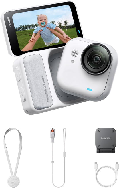Insta360 GO Ultra - Small 4K Vlogging Camera, Hands-Free, POV Cam, 1/1.28" Sensor, 53g Lightweight, 156° FOV, 200 Min Battery Life, Magnetic Wearable Action Camera for Sports, Vlog