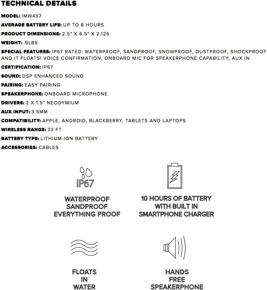Altec Lansing Jacket H2O 2 - Waterdigte Bluetooth-luidspreker met 3.5mm Aux-poort, IP67 Gesertifiseer en Dryf in Water, Kompakte en Draagbare Luidspreker vir Reis en Buiteluggebruik, 8 Uur Speeltyd