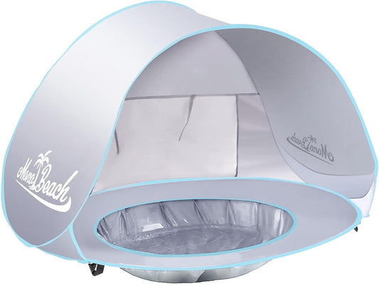 Monobeach Baba-strandtent Opspring Draagbare Skaduwee Swembad UPF50+ UV-beskerming Sonskuiling vir Baba met Maklike Opstel Afdak (Silwer Strantent)