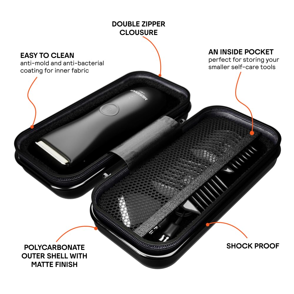 MERIDIAN Body Hair Trimmer for Men Balls, Bikini Trimmer and Hard Case - Onyx