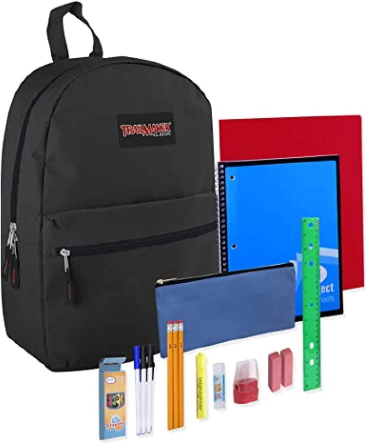 Bundle 17" Black  Backpack w/ School Supplies - 20 Pcs Back to School Supplies