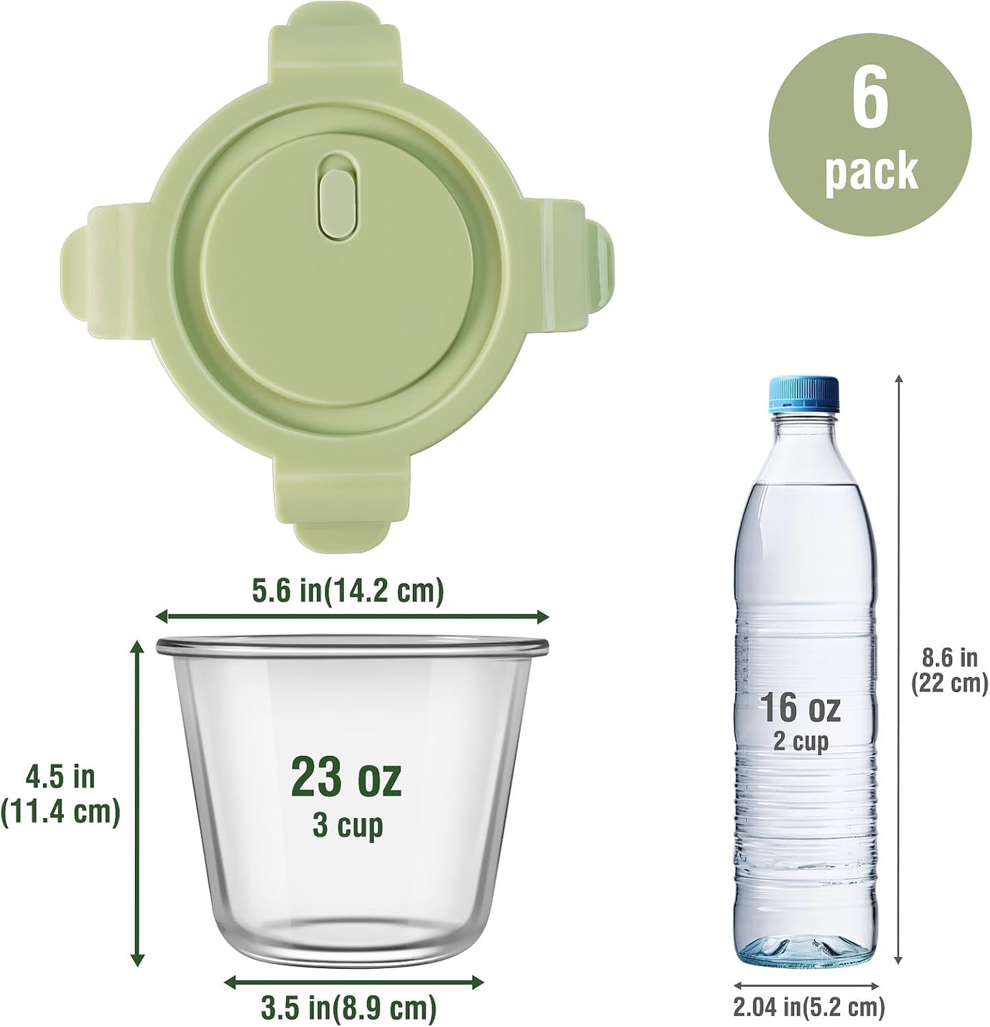 12 Stuks Glas Maaltydvoorbereidingshouers met Deksel, Lugdigte 3-Kop Glasopbergkasstel, Hittebestande BPA-vry vir Sop, Oorskietkos, Mikrogolf-, Skottelgoedwasser- en Vrykasveilig (6 Pakke Gemengde Kleure)