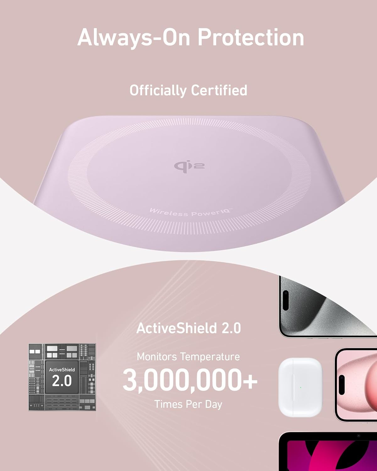 MagGo Power Bank, Qi2 Certified 15W Ultra-Fast MagSafe-Compatible Portable Charger, 10,000mAh Battery Pack with Smart Display and Foldable Stand - Violet