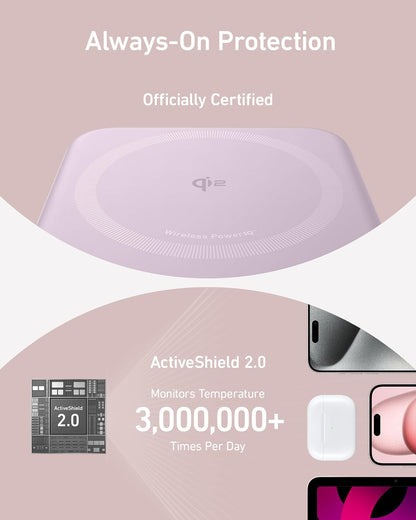 MagGo Power Bank, Qi2 Certified 15W Ultra-Fast MagSafe-Compatible Portable Charger, 10,000mAh Battery Pack with Smart Display and Foldable Stand - Violet