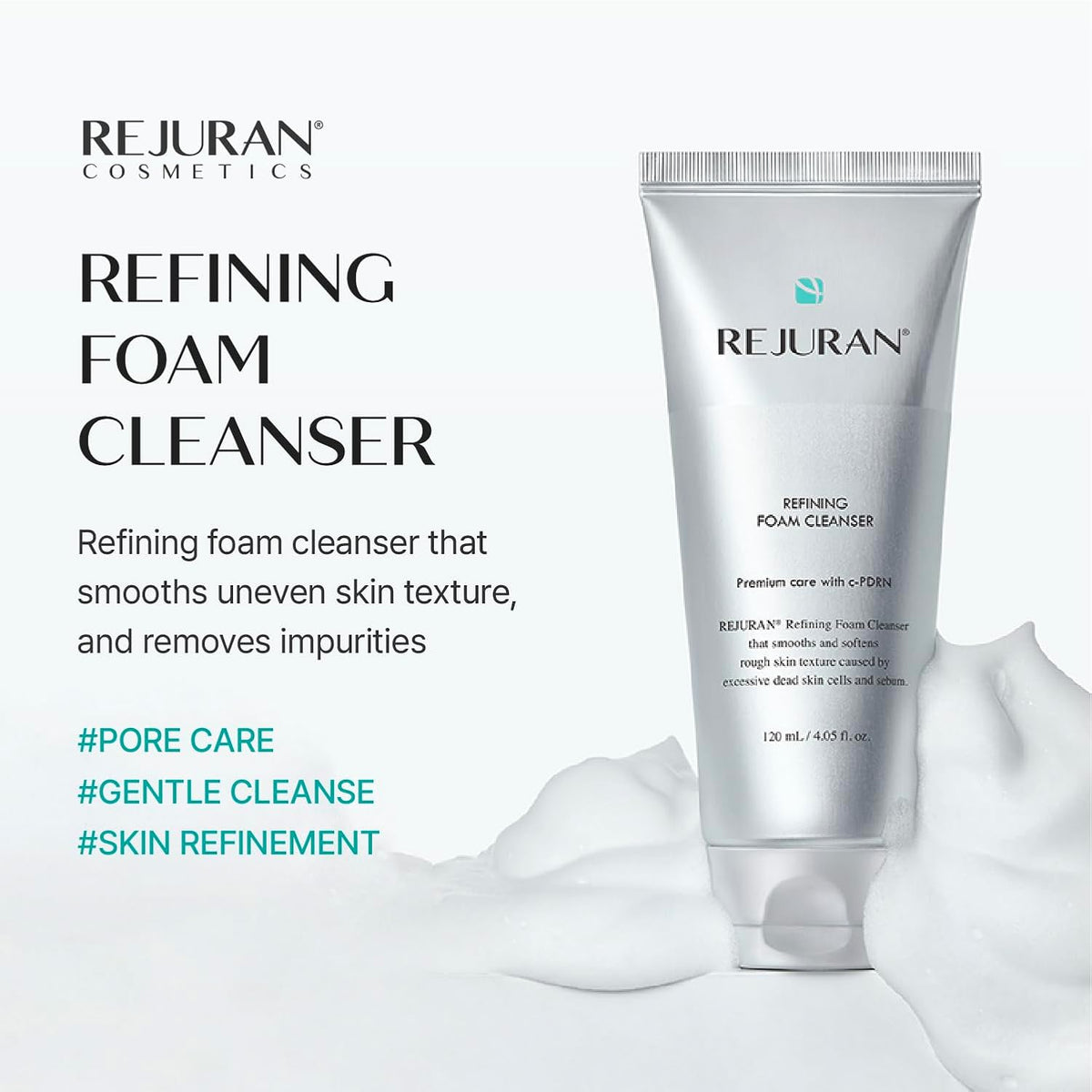 REJURAN Refining Foam Cleanser, c-PDRN® Facial Cleanser, 4.05 fl oz
