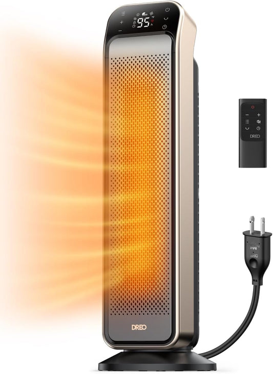 Verwarmer vir Binnenshuis, 25" 11.5vt/s Vinnig Draagbaar m/ Afstandbeheer en Teenbrandprop, 3 Modusse vir Binnenshuise Gebruik Groot Kamer - Goud
